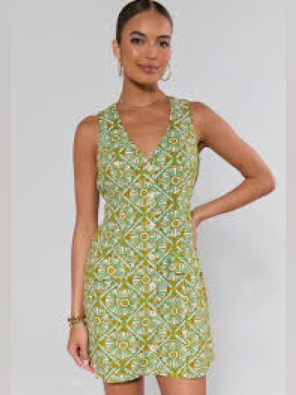 NWT AVARA Seraphina Green Printed Short Dress